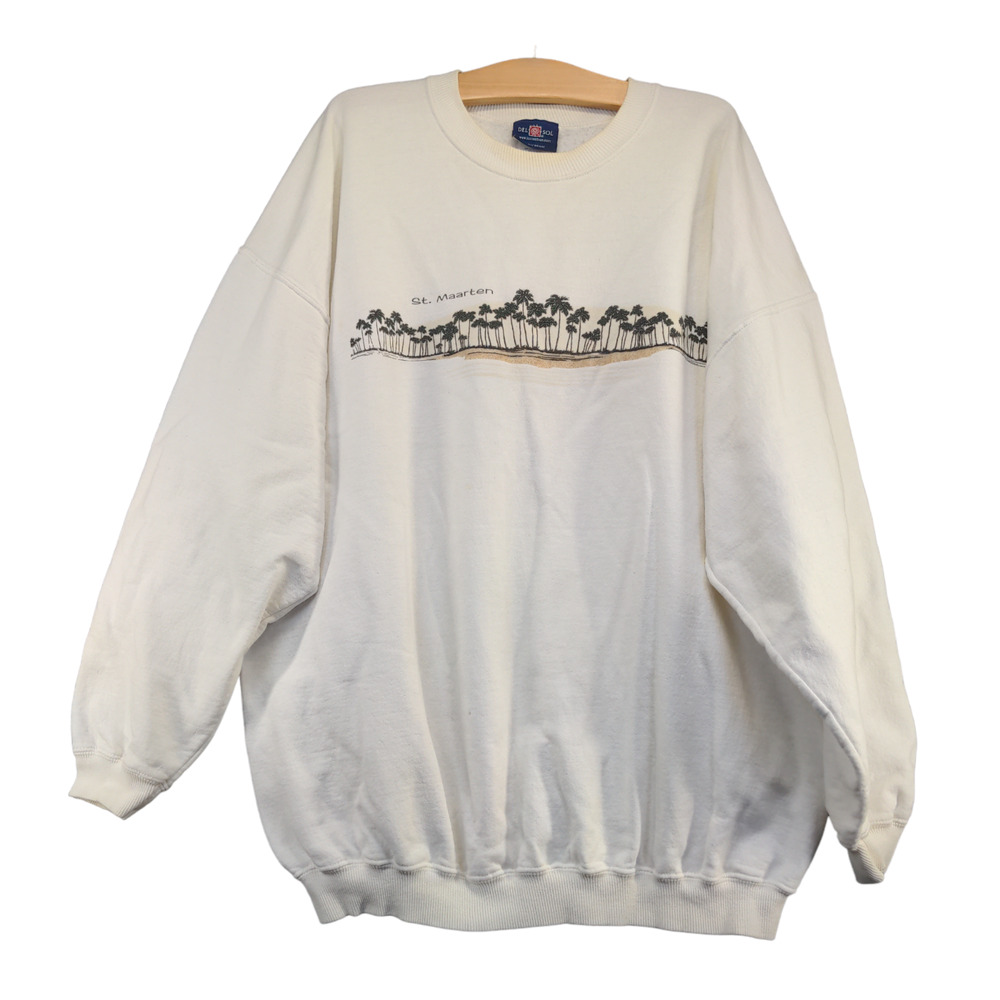 Del Sol Men's St. Maarten Pullover Crew Neck Sweatshirt White XXL Heavyweight
